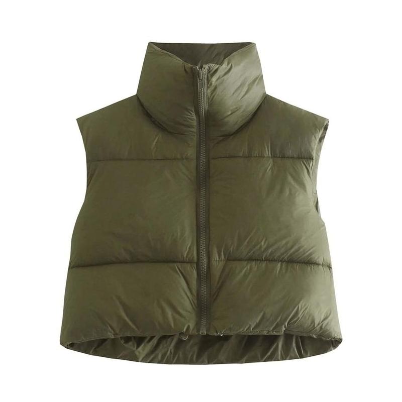 UANEO Cropped Puffer Vest Women Zip Up Stand Collar Sleeveless Padded Crop Puffy Vests warm vest